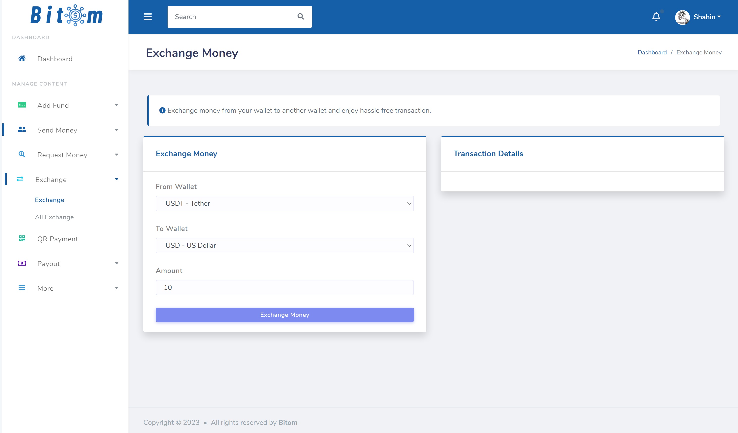 Shahinsoft.ir Bitom Exchange money